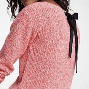 Ann Taylor Red Marled Key-hole Back Black Bow Long Sleeve Sweater